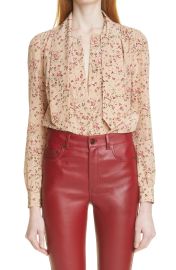 Floral Print Tie Neck Silk Blouse at Nordstrom